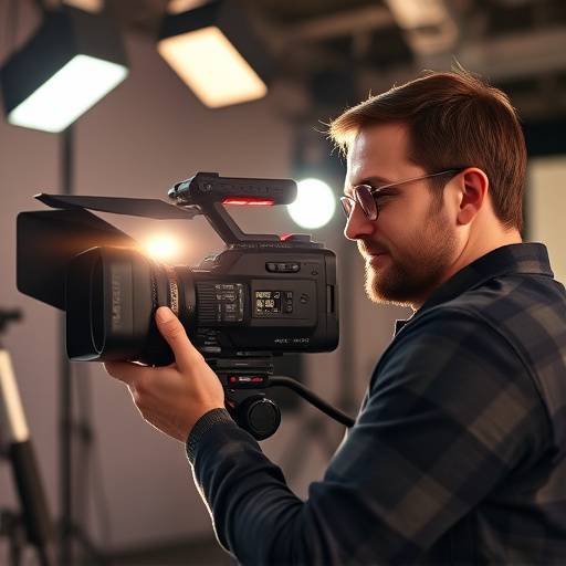 Man operating professional video camera during a commercial shoot