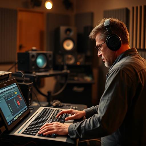Sound engineer working on audio mixing in a professional recording studio